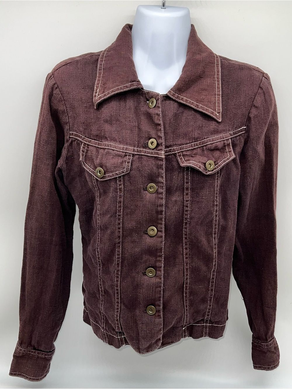 Rampage Y2K Women's Chocolate Brown Flax/Cotton Jacket-Chest FlapButton Front-M